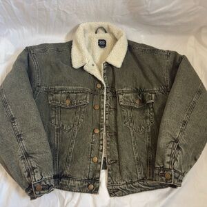 BDG Urban Outfitters Olive Denim Jacket with Sherpa Collar